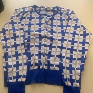 Cabi cardigan ; brand new; L, blue and grey windowpane patern, lightweight